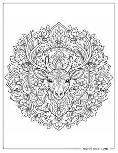 Deer Head Floral Mandala Coloring Sheet