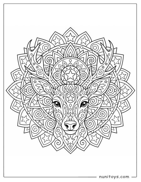 Deer Head Star Mandala Coloring Sheet