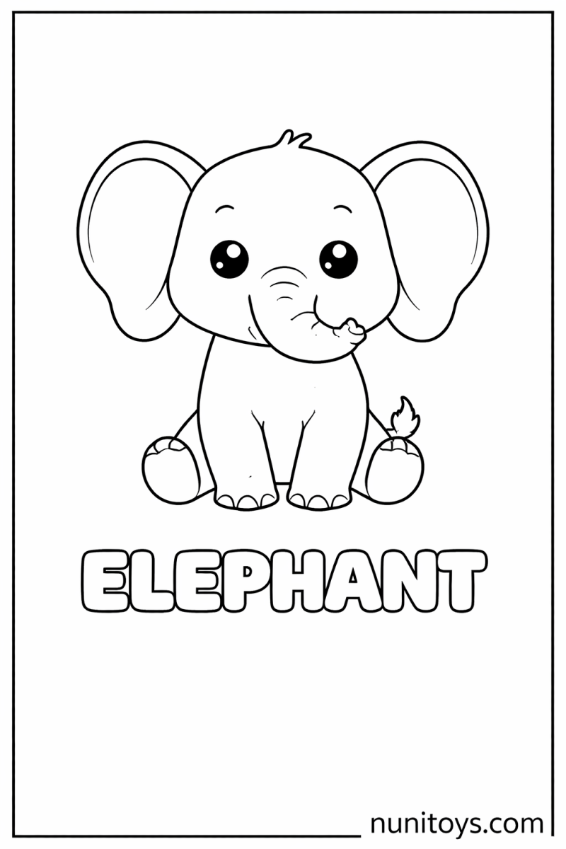 E is for Elephant easy preschool coloring page