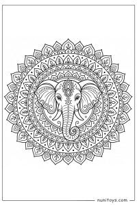 Elephant Face Multi Ring Mandala Coloring Activity
