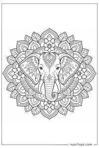 Elephant Head Floral Mandala Coloring Page