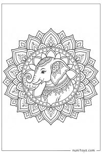 Elephant Profile Floral Mandala Coloring Illustration