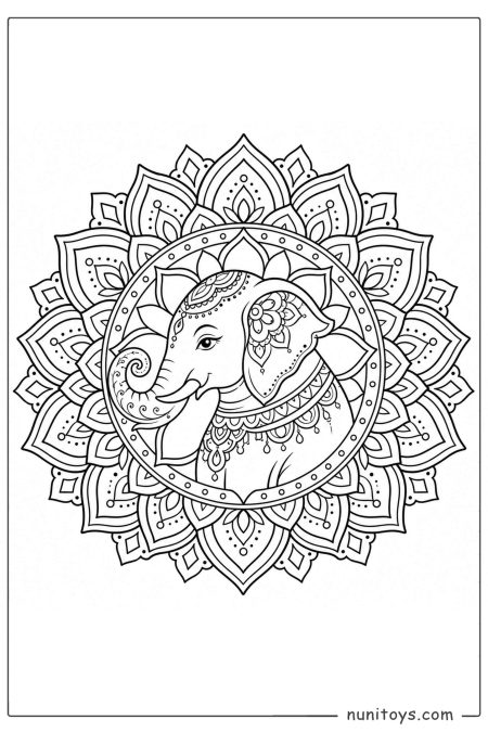 Elephant Profile Floral Mandala Coloring Illustration