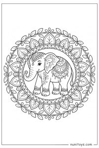 Elephant Walking Inside Leaf Mandala Coloring Sheet
