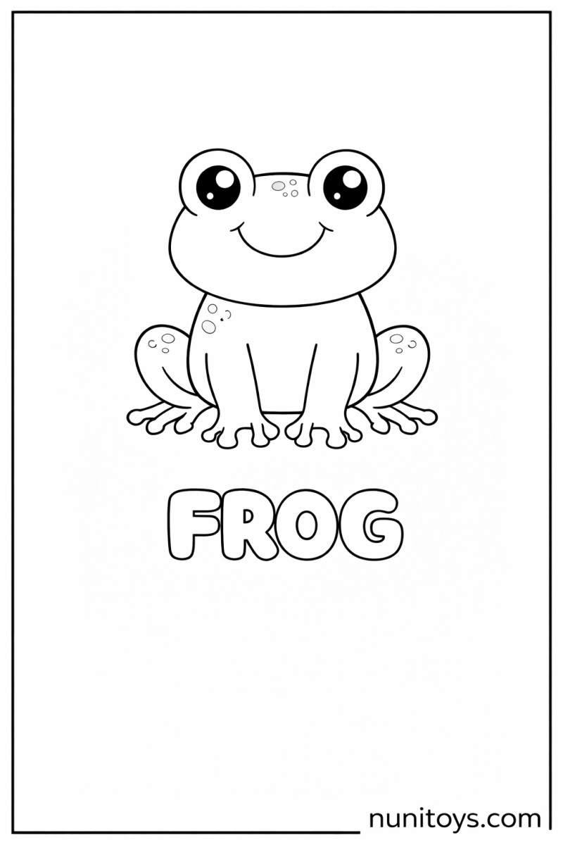 F is for Frog cute preschool coloring page