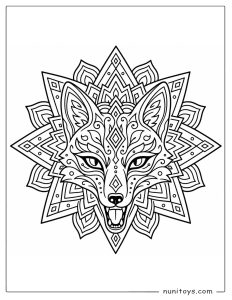 Fox Face Geometric Mandala Coloring Page