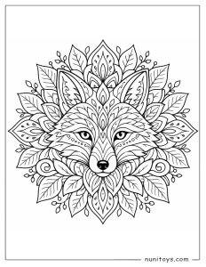 Fox Face Leaf Mandala Coloring Sheet