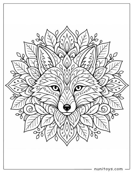 Fox Face Leaf Mandala Coloring Sheet