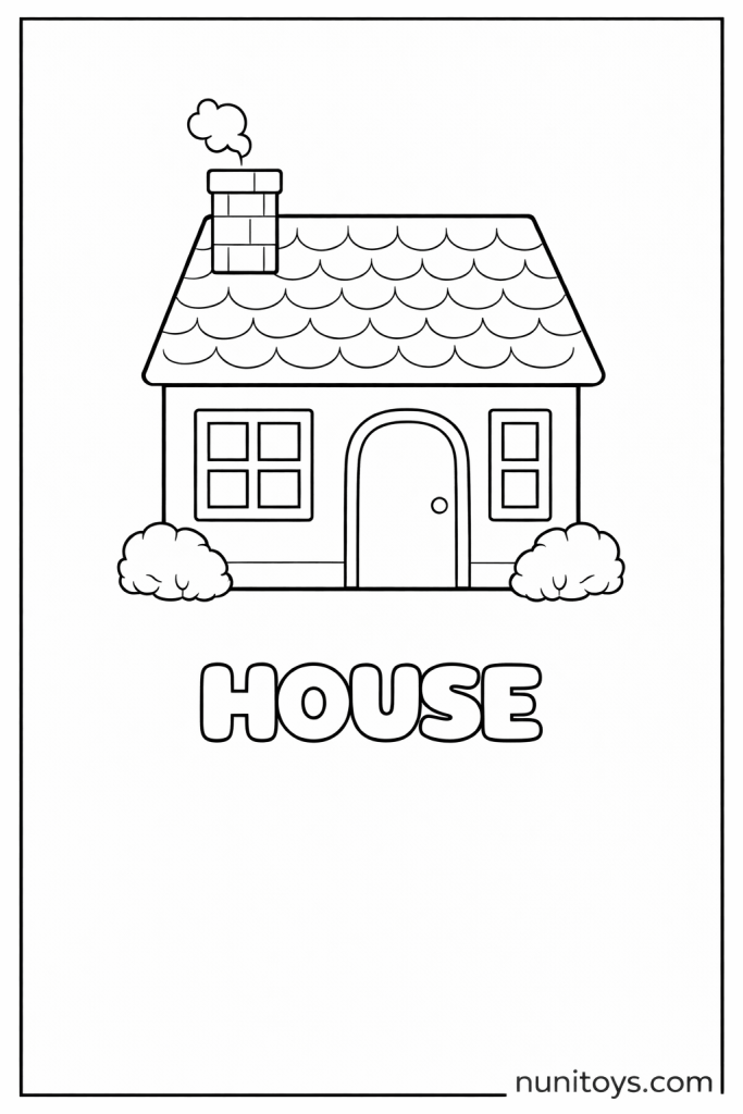 H is for House simple preschool coloring page