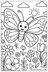 Happy Butterfly Hovering Over a Blooming Flower Field