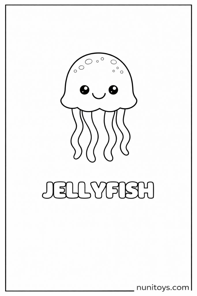 J is for Jellyfish cute ocean coloring page