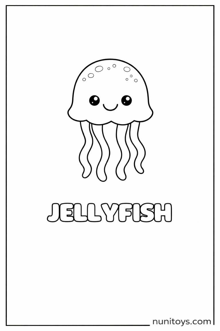J is for Jellyfish cute ocean coloring page