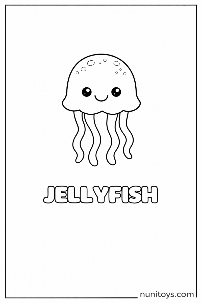 J is for Jellyfish cute ocean coloring page