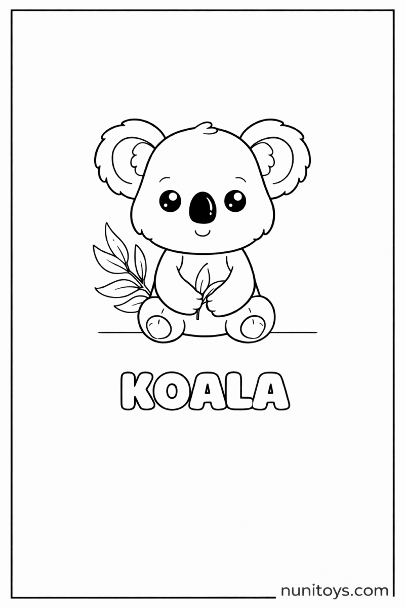 K is for Koala cute animal coloring page