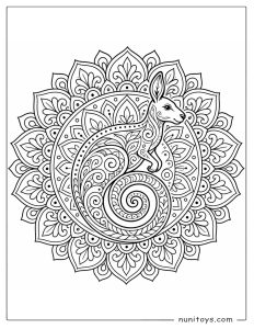 Kangaroo Tail Spiral Mandala Coloring Page
