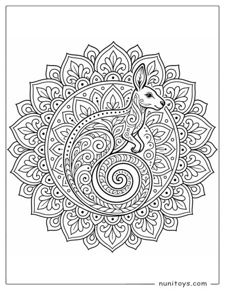 Kangaroo Tail Spiral Mandala Coloring Page