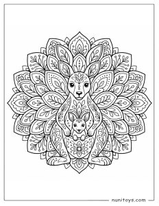 Kangaroo with Baby Mandala Coloring Page