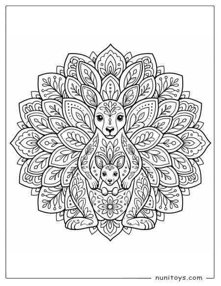 Kangaroo with Baby Mandala Coloring Page
