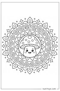Kawaii Mushroom Spiral Mandala Coloring Activity