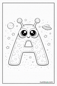 Letter A Alien Coloring Page with Cute Big Eyes