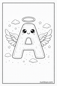 Letter A Angel Coloring Page with Cute Wings and Halo