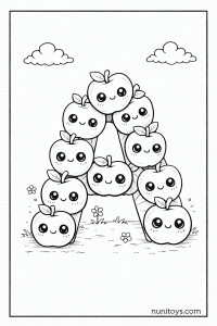 Letter A Apple Coloring Page with Cute Smiling Apples