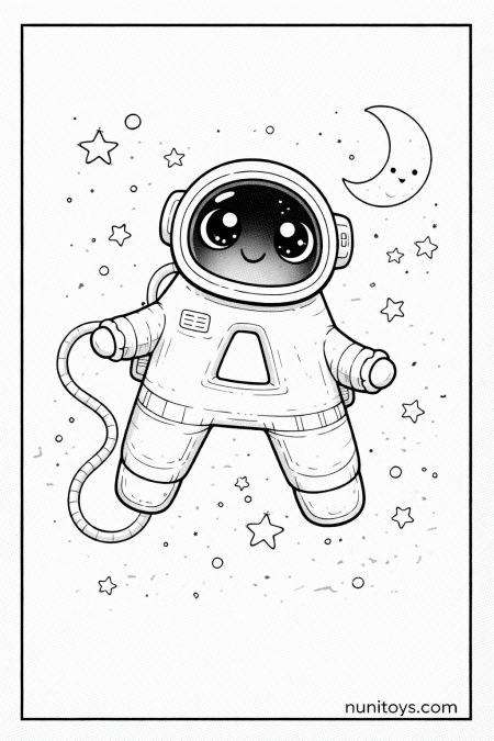 Letter A Astronaut Coloring Page with Cute Space Scene