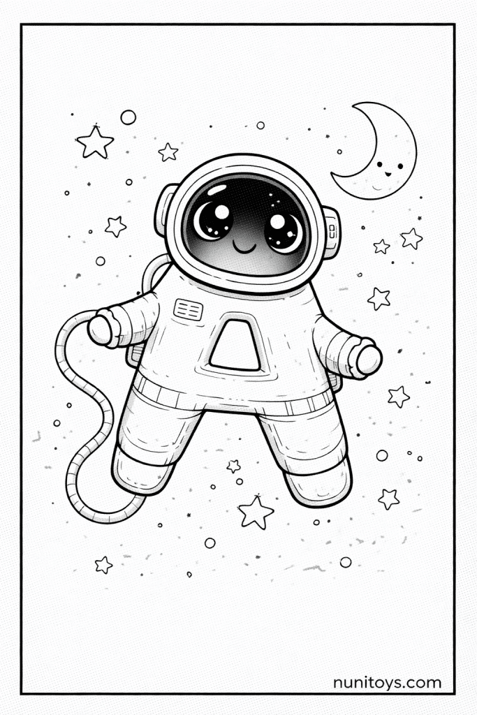 Letter A Astronaut Coloring Page with Cute Space Scene