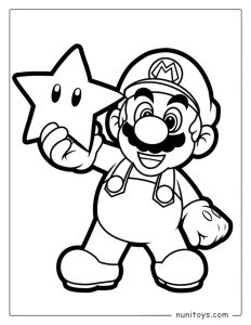 Mario Holding a Power Star Coloring Page
