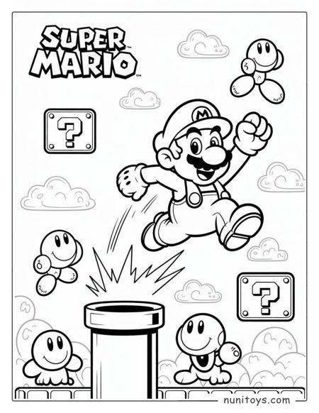Mario Jumping Out of a Pipe Super Mario Coloring Page