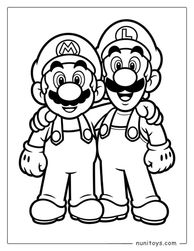 Mario y Luigi juntos abrazados coloring page
