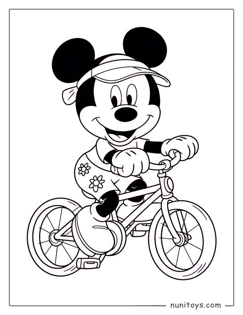 Coloriage Mickey Mouse faisant du vélo