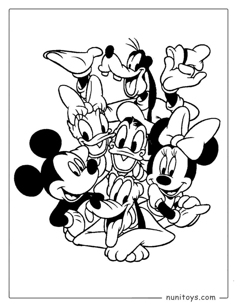 Página para colorear Mickey Mouse, Minnie y sus amigos