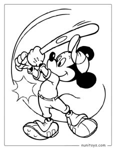 Página para colorear Mickey Mouse jugando béisbol