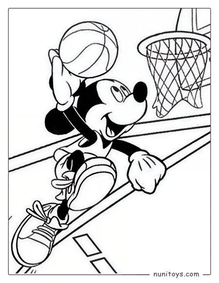Coloriage Mickey Mouse jouant au basket