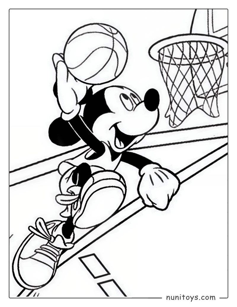 Coloriage Mickey Mouse jouant au basket