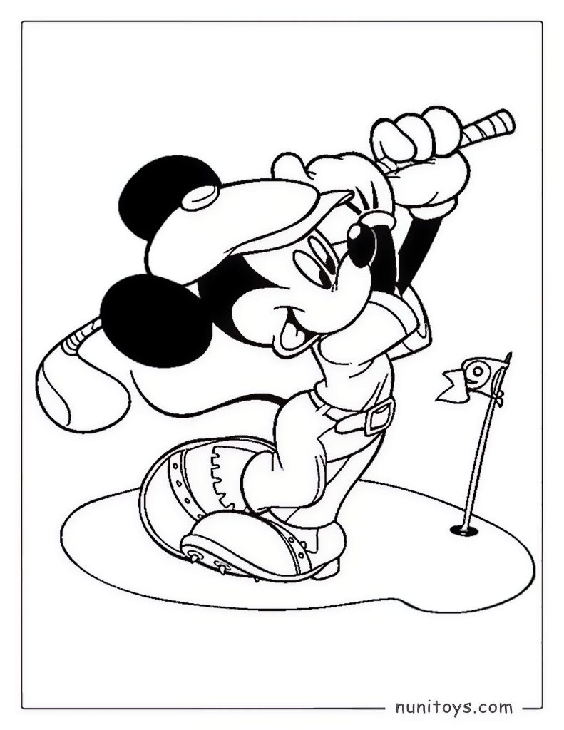 Coloriage Mickey Mouse jouant au golf