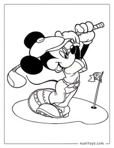 Página para colorear Mickey Mouse jugando golf