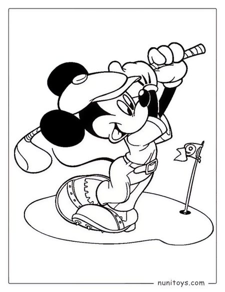 Página para colorear Mickey Mouse jugando golf