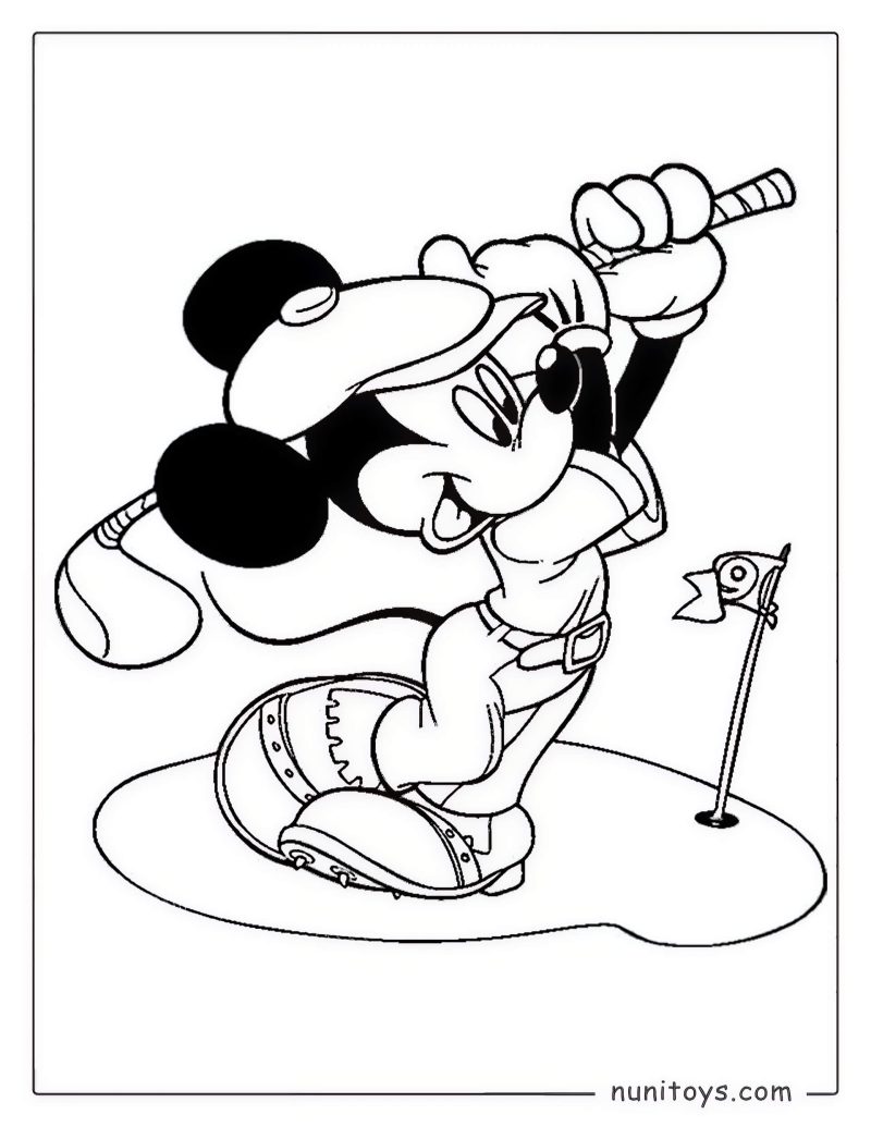 Página para colorear Mickey Mouse jugando golf