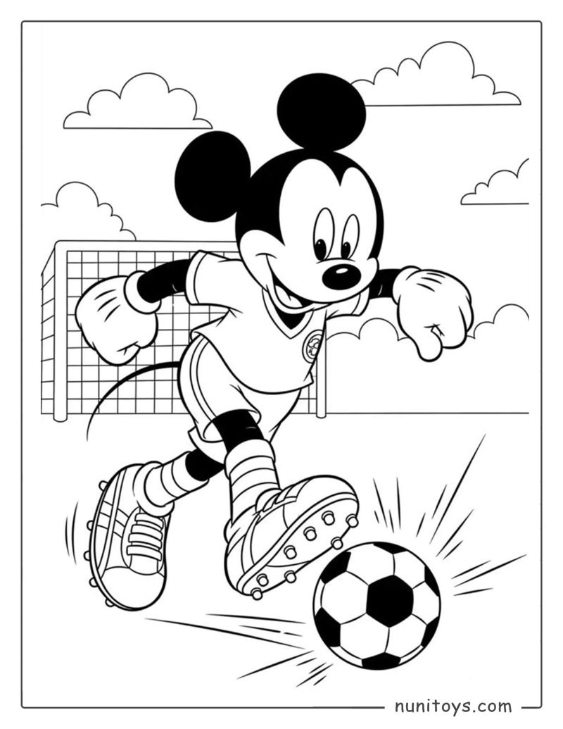 Coloriage Mickey Mouse jouant au football