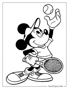 Coloriage Mickey Mouse jouant au tennis
