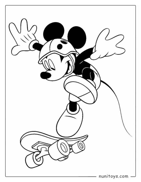 Página para colorear Mickey Mouse en patineta