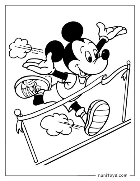 Página para colorear Mickey Mouse corriendo una carrera