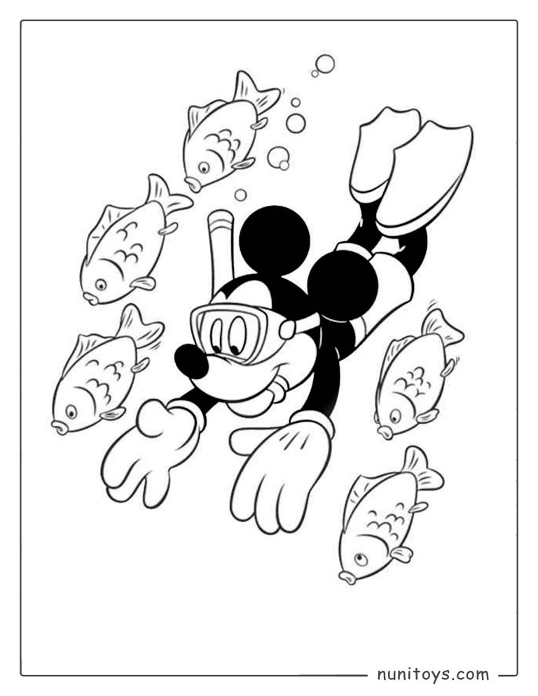 Coloriage Mickey Mouse nageant dans la mer