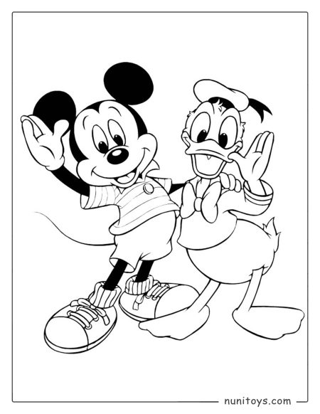 Página para colorear Mickey Mouse y Donald Duck