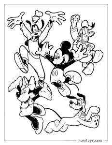 Coloriage Mickey Mouse et ses amis qui jouent ensemble