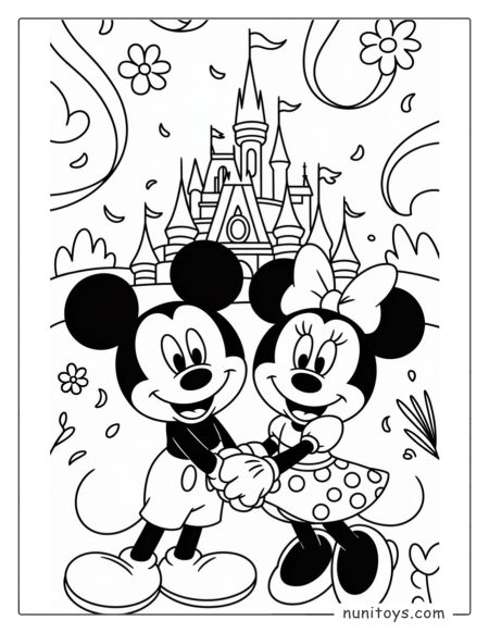 Página para colorear Mickey Mouse y Minnie Mouse