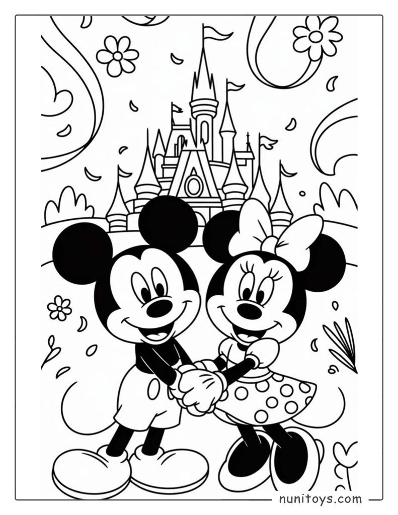 Página para colorear Mickey Mouse y Minnie Mouse