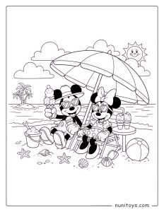 Coloriage Mickey Mouse et Minnie Mouse à la plage